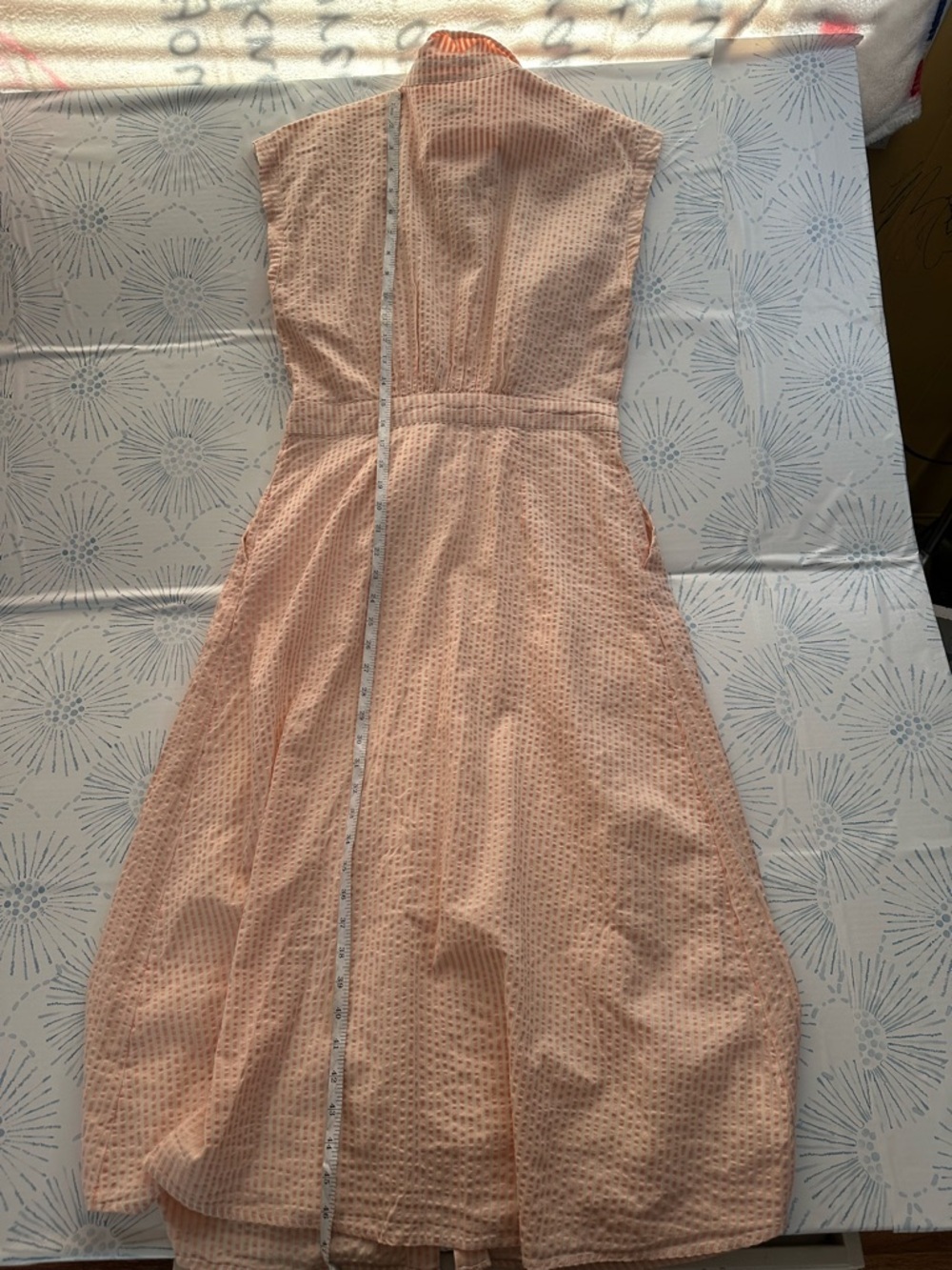 LOFT Sleeveless Seersucker Peach Stripe Dress Button Up size 4 - Picture 2 of 11